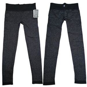 ATHLETA Shimmer Stripe Tight Leggings Black and Silver Size Medium New With Tags
